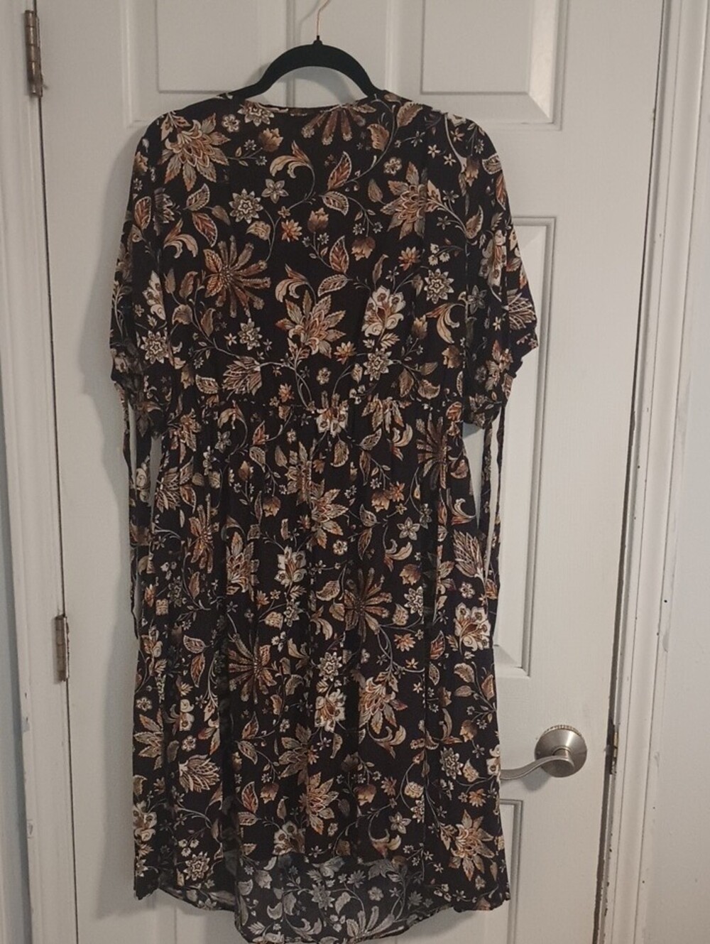 BloomChic Black Floral Midi Dress with Tan and Cream Accents - Picture 6 of 6